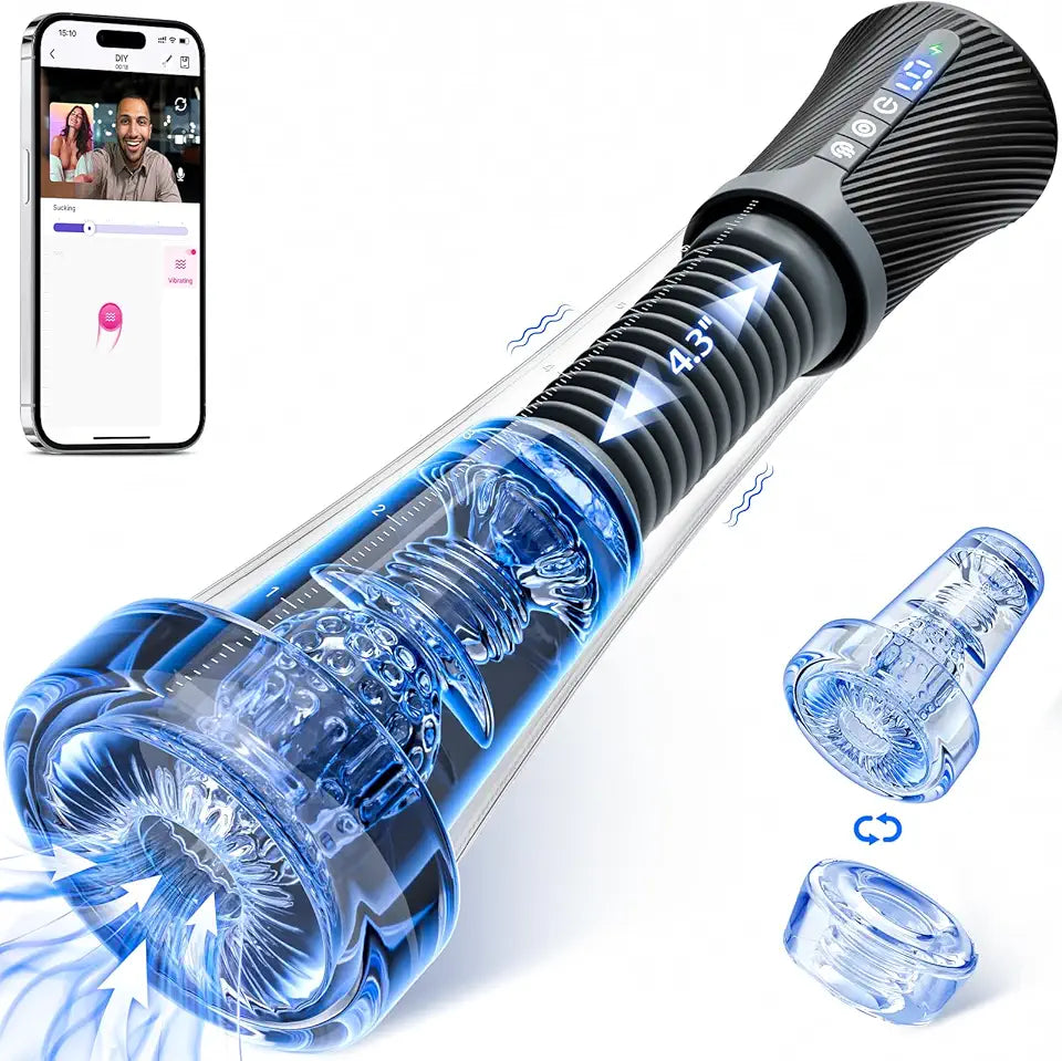 Transparent APP Control Vibrating Penis Pump with 2 Replaceable Sleeves R10125