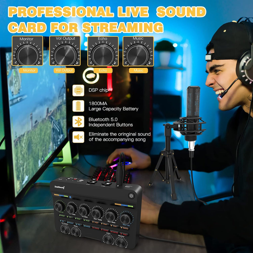 Audio Interface with DJ Mixer and Live Sound Card Kit, Podcast Equipment Bundle Sound Board with XLR Microphone, USB/Bluetooth, Pack of 2 I3434