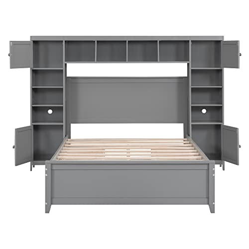 White Wood Full Murphy Bed with Shelf S550127