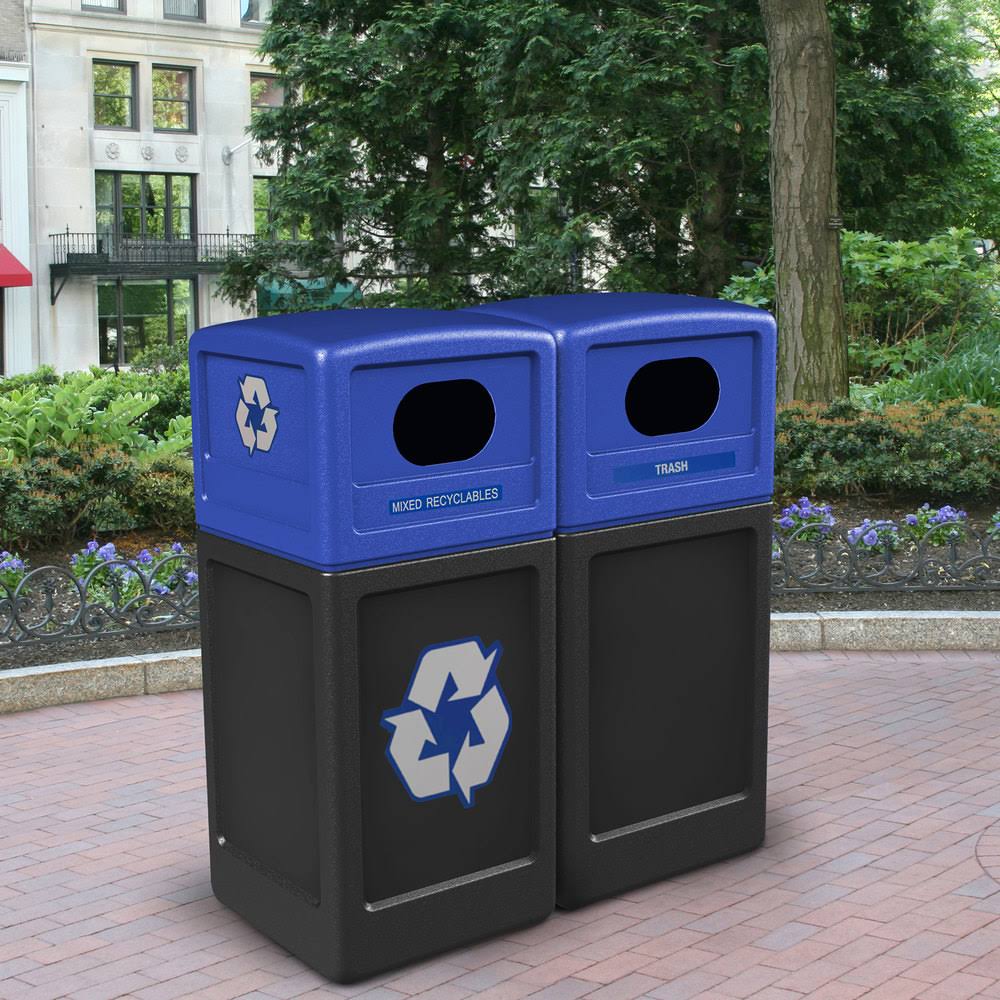 Recycling Bin, black, blue Lid, 42 gal. O11381