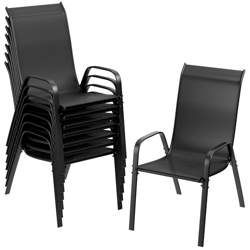 Black Stackable Textilene Patio Chairs with Metal Frame L49311