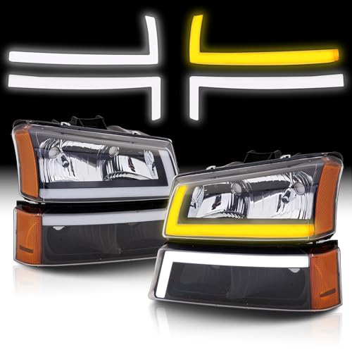 Headlights Assembly + Tail Lights Assembly Combo compatible with 2003-2006 Chevy Silverado V6621