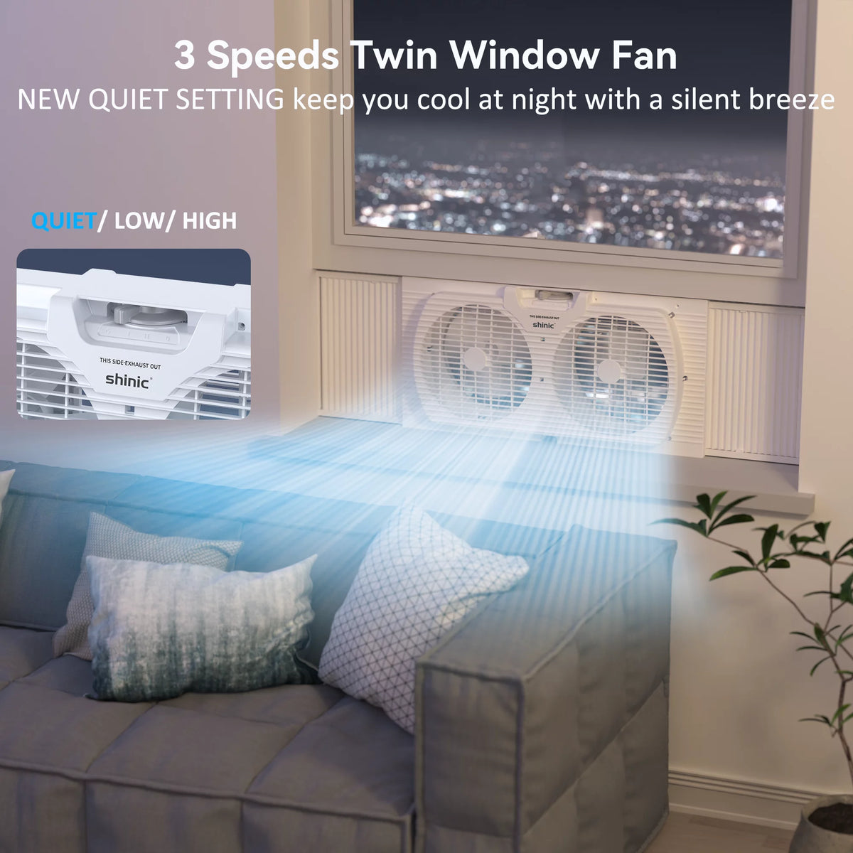 9 3-Speed Twin Window Fan with Removable Bug Screen, White Q134