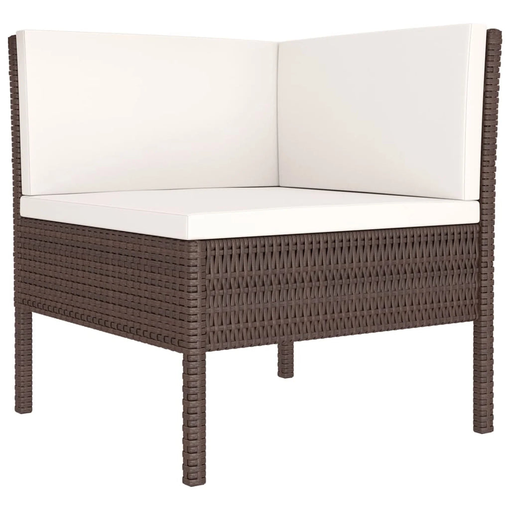 9 Piece Cream White Cushion Brown Poly Rattan Patio Lounge Set U47037