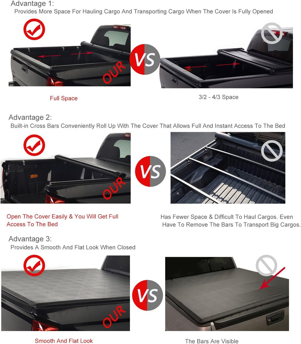 Soft Roll Up Tonneau Cover for Pickup 6.5ft Bed I105626
