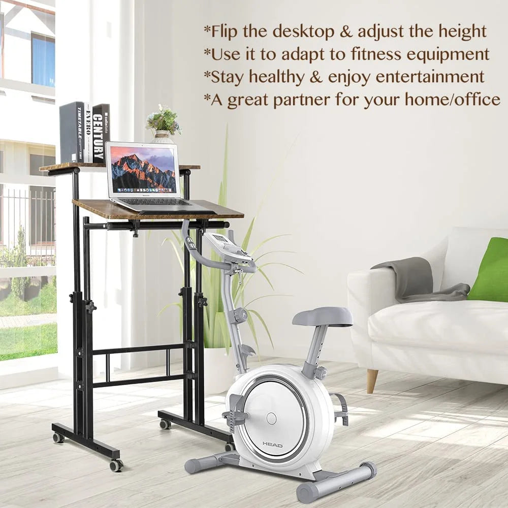 Rustic Brown Adjustable Height Rolling Desk Laptop Cart Z826771