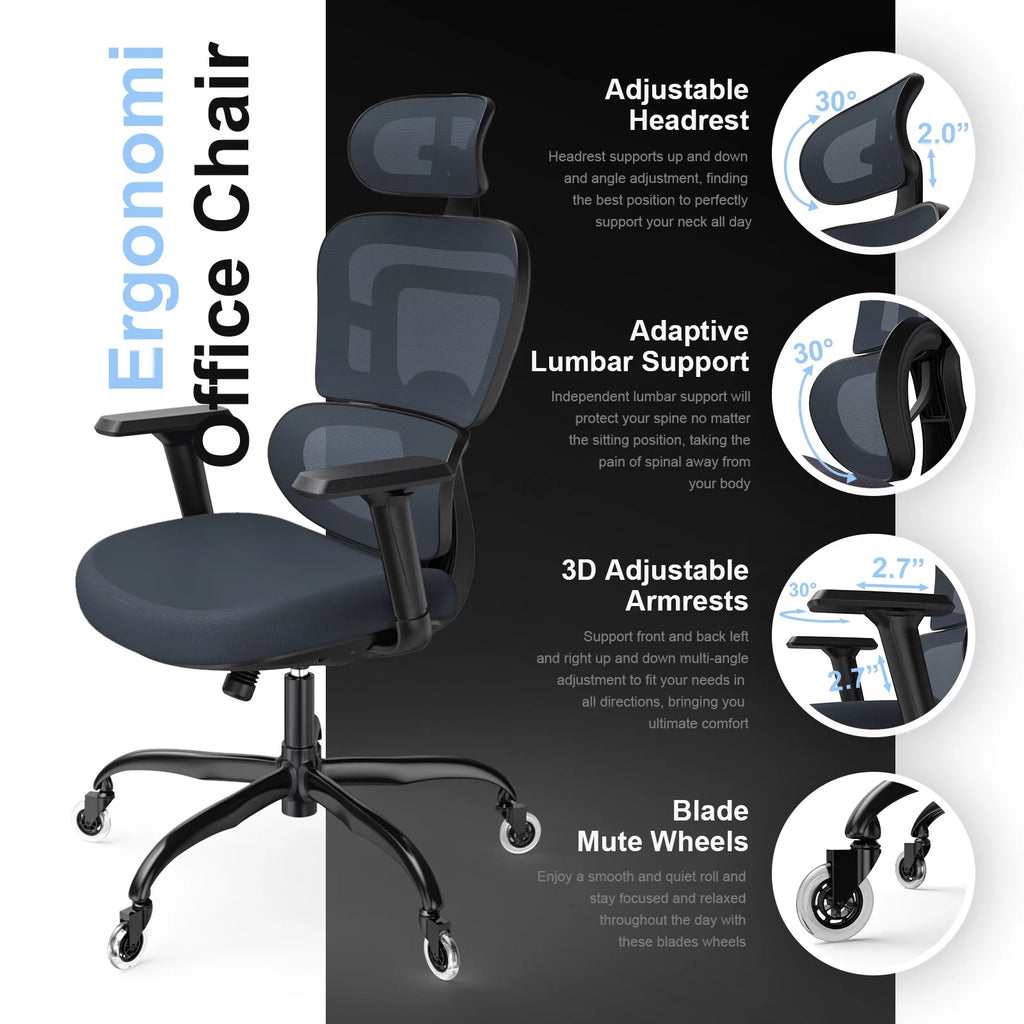 Ergonomic Mesh Office Chair with Lumbar Support and Wheels, Black V956362