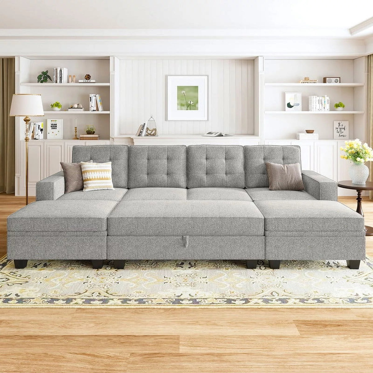 Light Grey Convertible Sectional Sleeper Sofa with Storage M72132