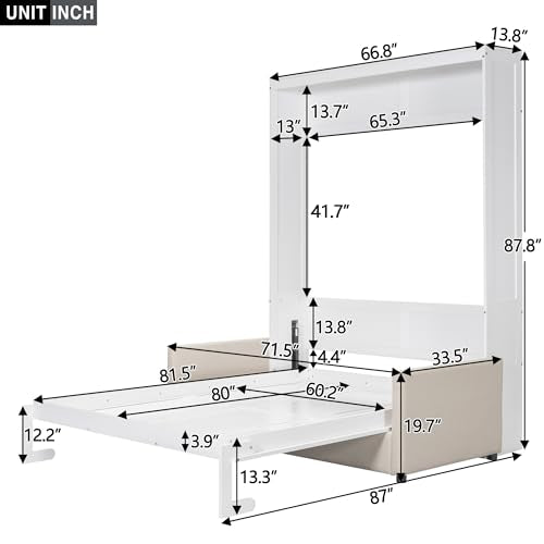 Queen Size Murphy Bed with Sofa and Top Shelf White A87712