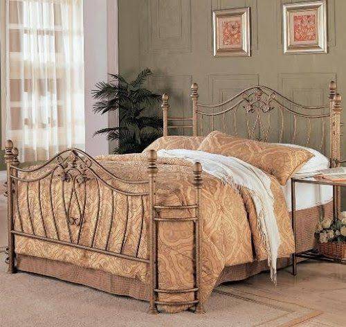 Antique Brushed Gold Metal Bed Queen P661358