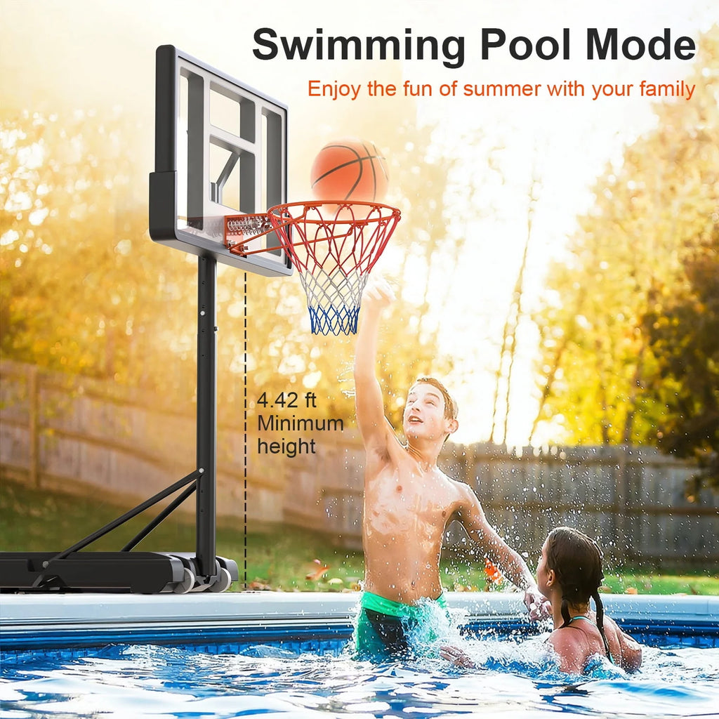 Height Adjustable Portable Basketball Hoop with Shatterproof PVC Backboard and 18 Rim A2259