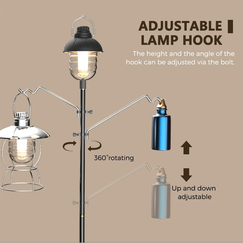 Collapsible Camping Lamp Pole Adjustable Heights Lightweight Aluminum Alloy Lantern Hanger N443113