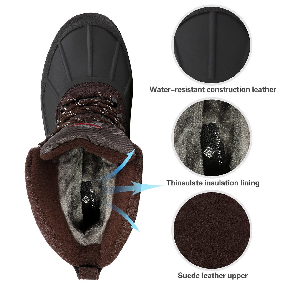 Brown Insulated Waterproof Snow Boots Work Boots N77221