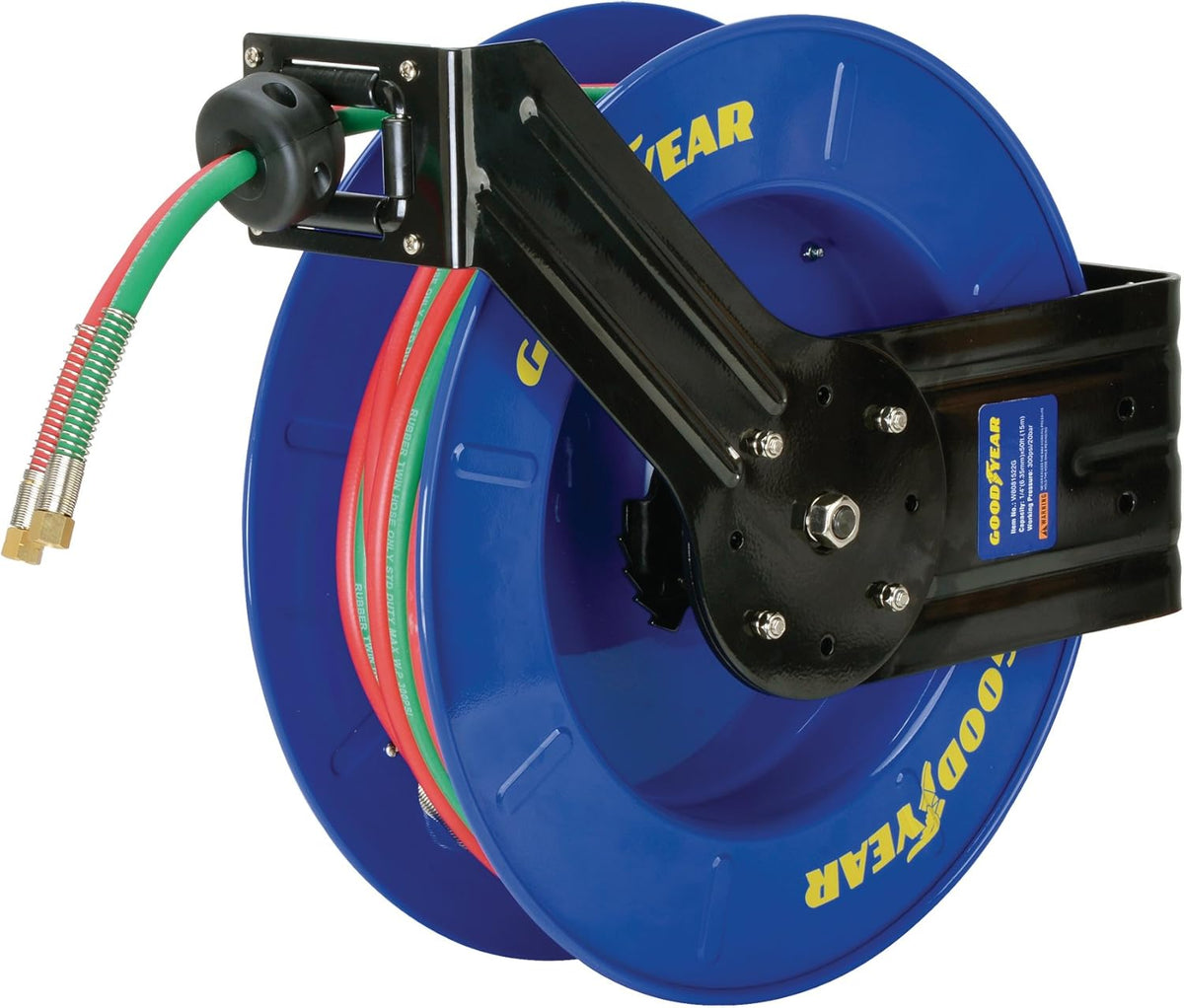 Retractable Twin Oxygen Acetylene Rubber Hose Reel, 1/4" x 50', 300PSI N422076
