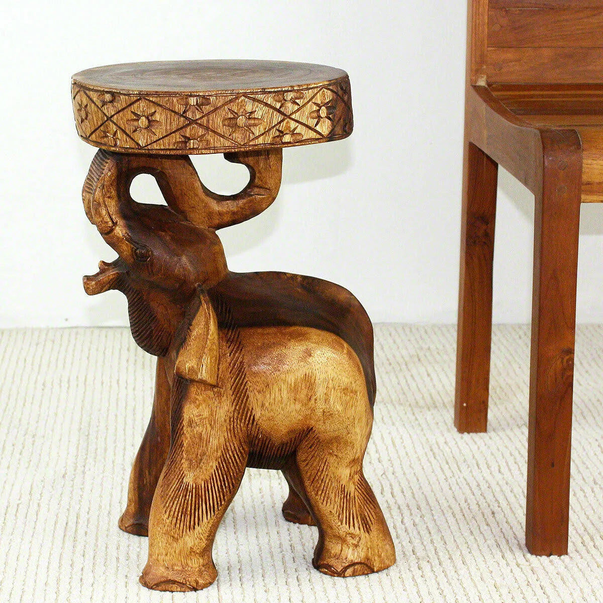 Walnut Oil Wood Elephant Stool E896197