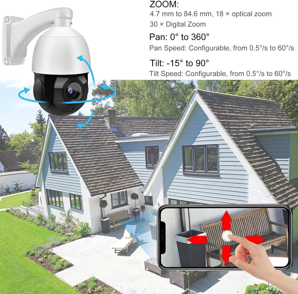 8MP PTZ PoE IP Camera 18x Optical Zoom 165ft IR Night Vision IP66 U12586