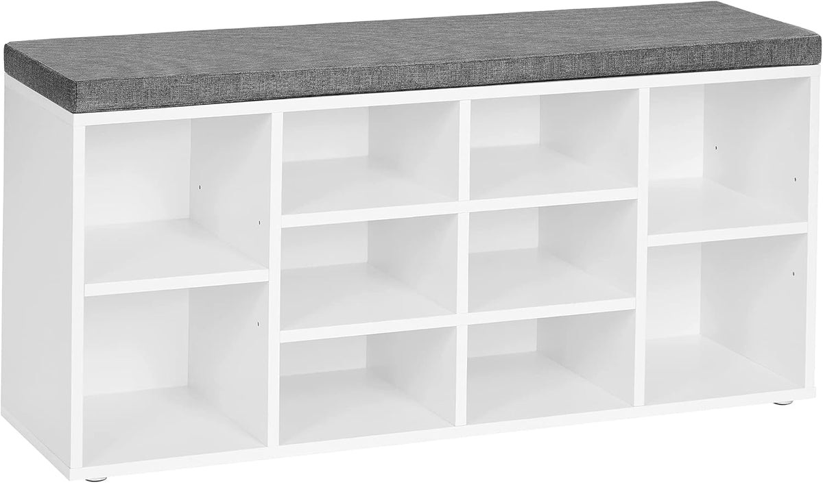 White and Gray Shoe Bench with Cushion E407
