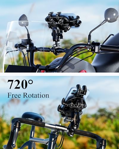 Motorcycle Phone Holder with Vibration Dampener, Adjustable Handlebar Cradle Fit 5.4''-7.2'' Smartphone A11944