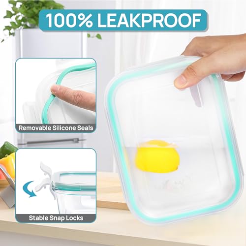 15 Pack Glass Food Storage Containers with Airtight Leak Proof Lids O819016
