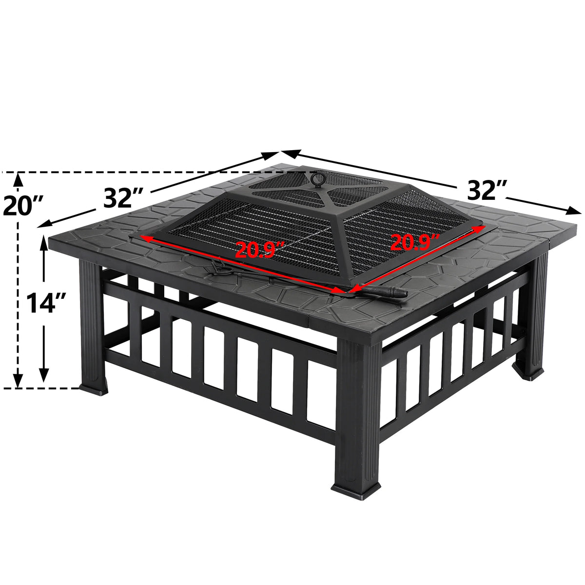 32 Outdoor Wood Burning Fire Pit Square Metal Stove S747946