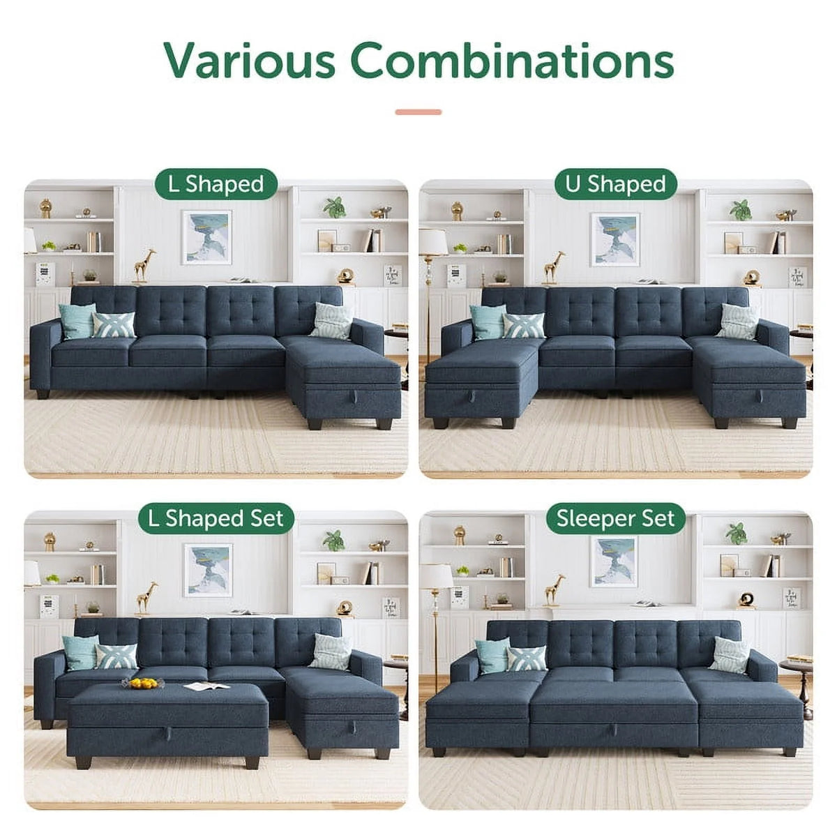 Light Grey Convertible Sectional Sleeper Sofa with Storage M72132