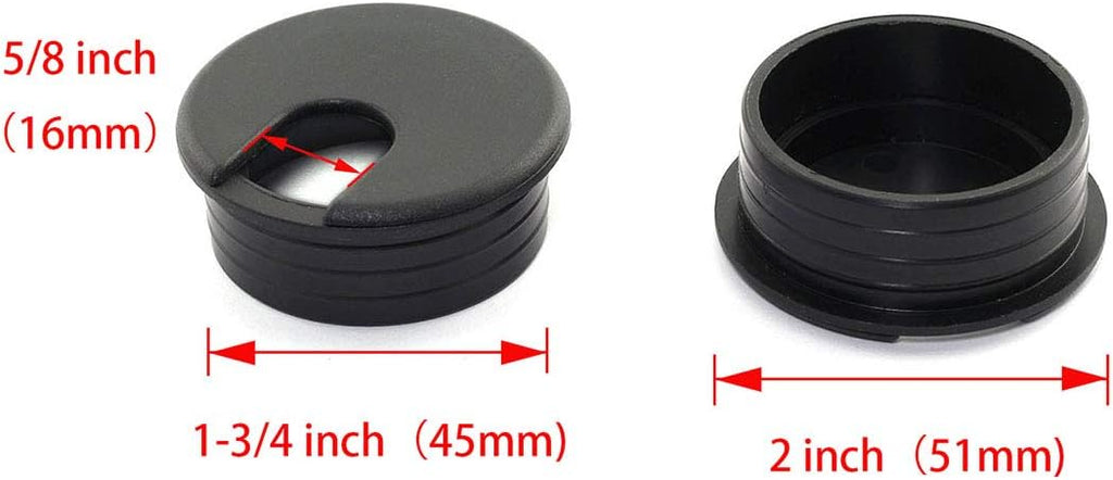 Black 2pcs 1-3/4 inch Desk Wire Cord Cable Grommets Hole Cover Plastic K693
