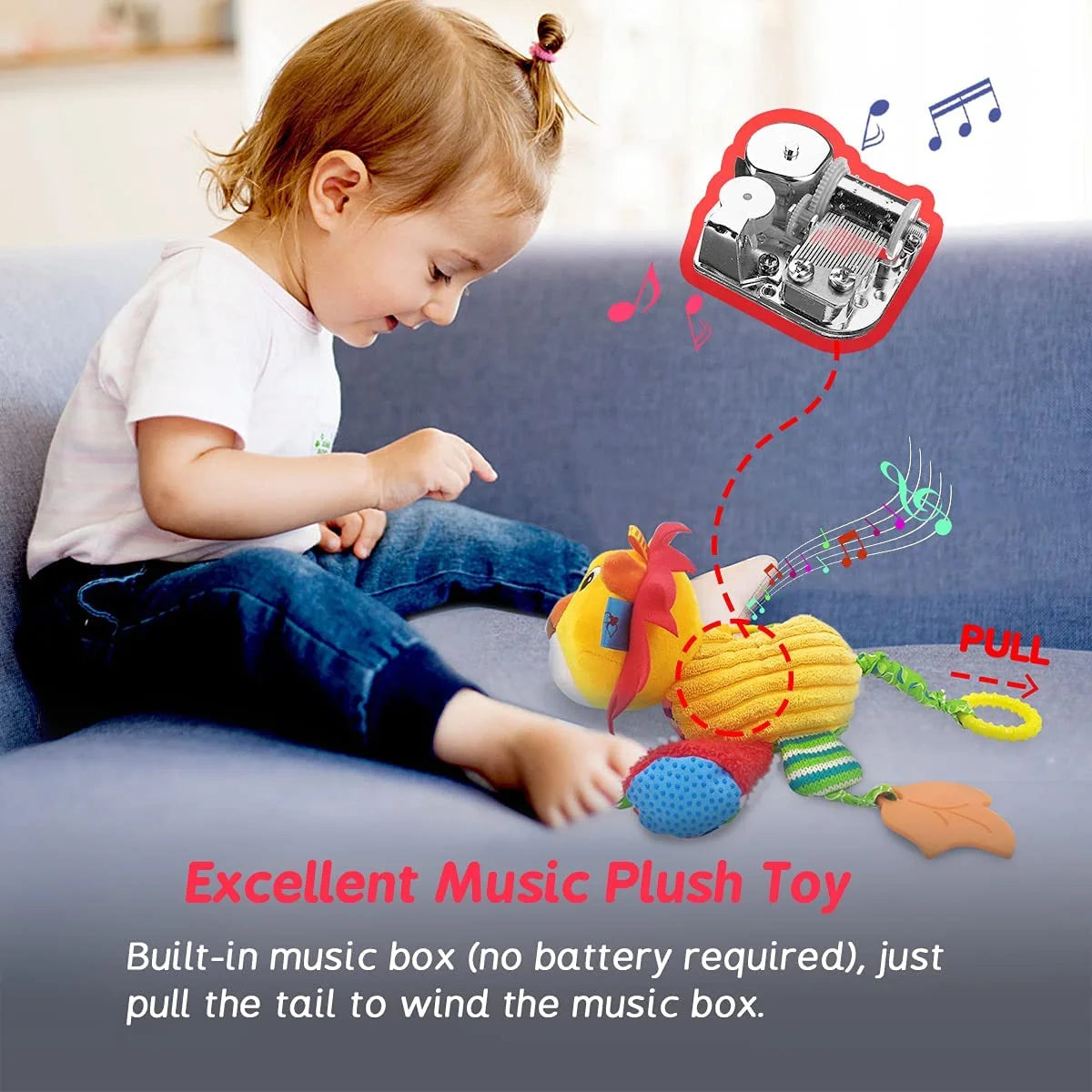 Lion Plush Infant Toy with Musical Box Stroller Hanging Toy Q75034