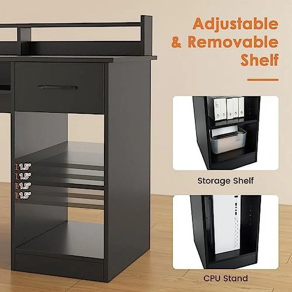 Computer Desk with Drawers, Hutch, Keyboard Tray & Adjustable F87563