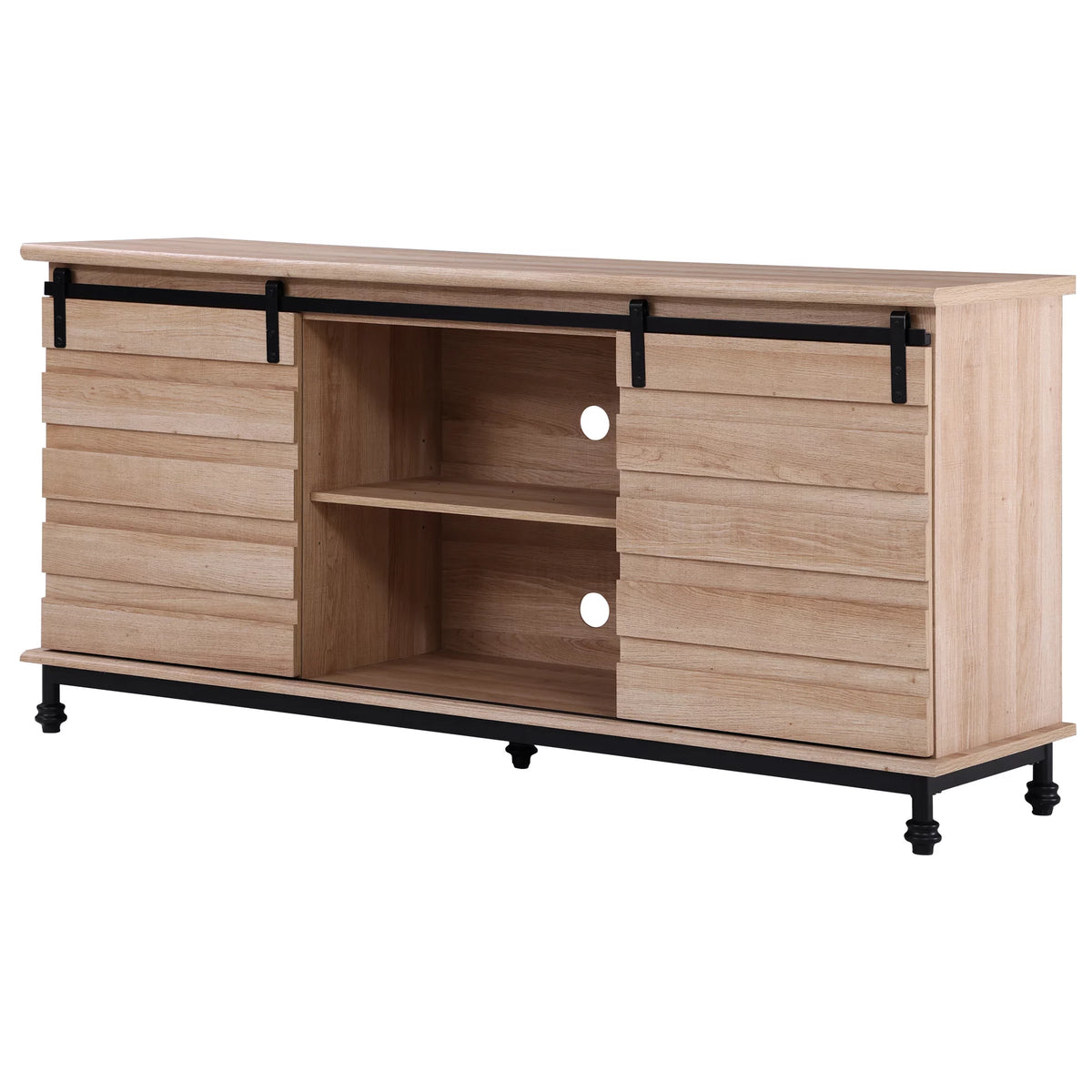 Light Brown TV Stand with Sliding Barn Door T7600