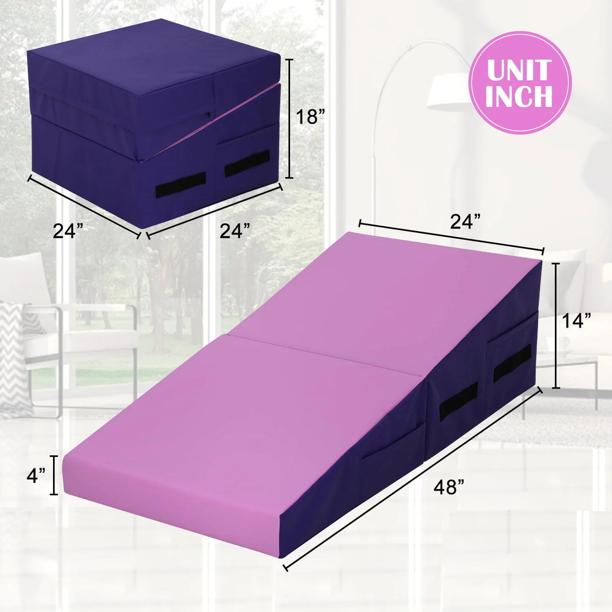48x24 inch Foldable Incline Gymnastics Mat with Handle R2317