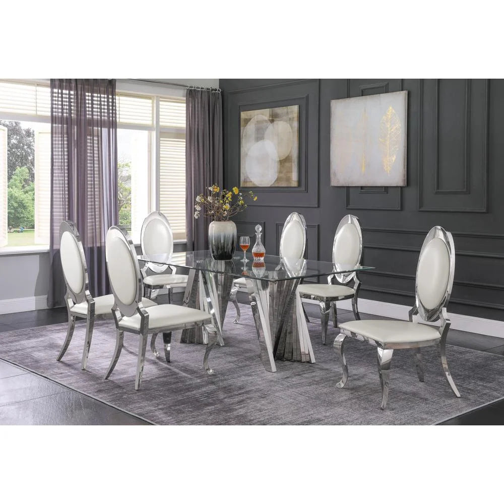 Clear Glass Dining Set with Table and 6 White Chairs B3704