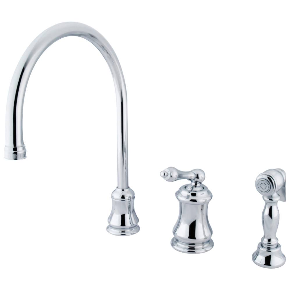 Single Handle Widespread Kitchen Faucet with Brass Sprayer, Polished Chrome A41017