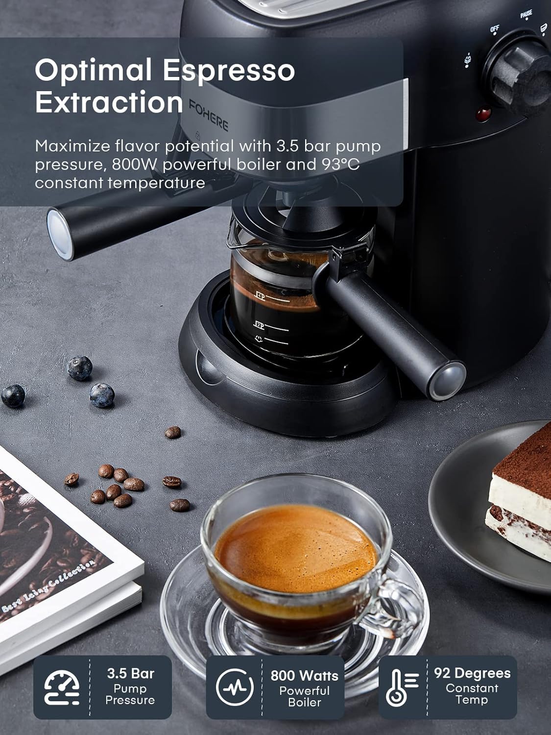 3.5 Bar 4 Cup Compact Espresso Machine with Milk Frother G60423