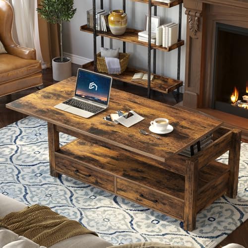 Lift Top Coffee Table with Drawers and Hidden Compartment T987