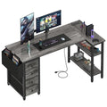 Black L Shaped Gaming Desk with Drawers & Storage Shelves, 47 Inch, Power Outlet B8460