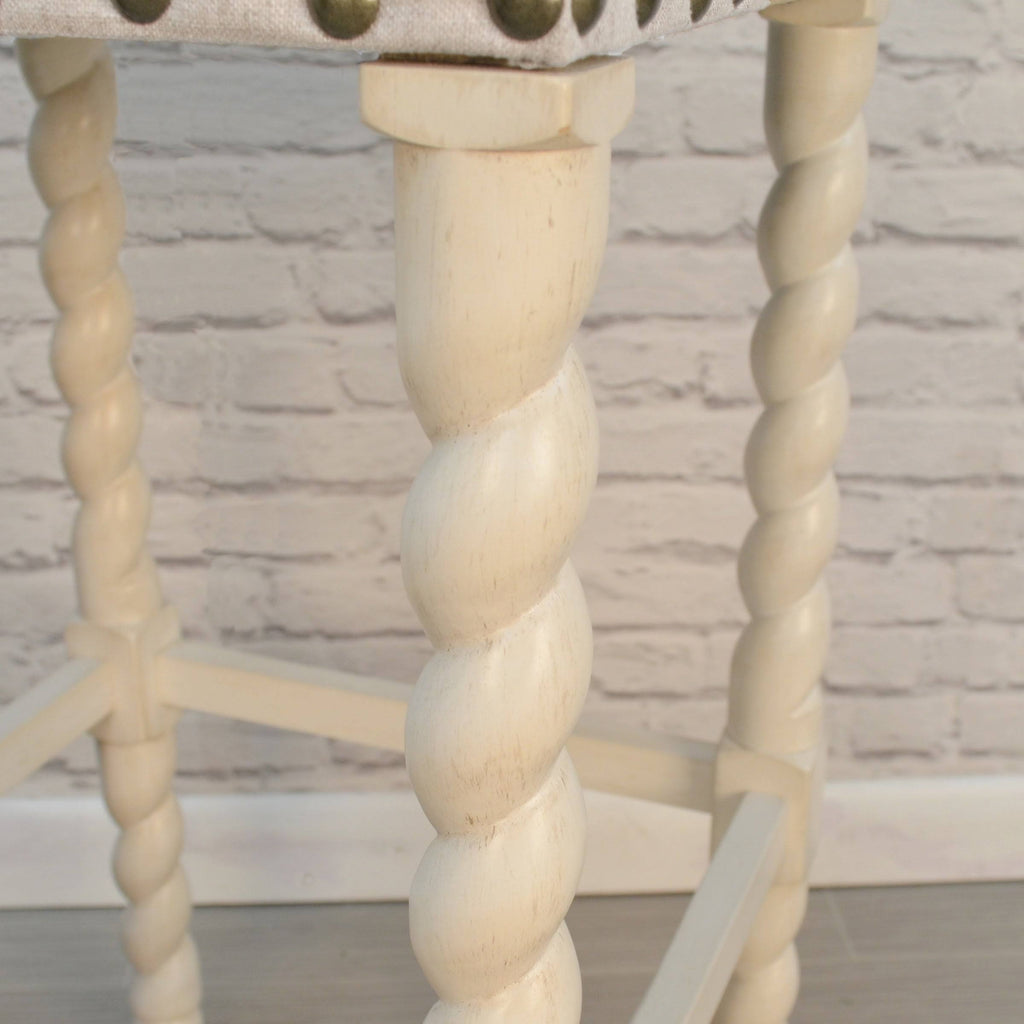 Cream Linen and Espresso Wood Twisted Leg Bar Stool Y11612