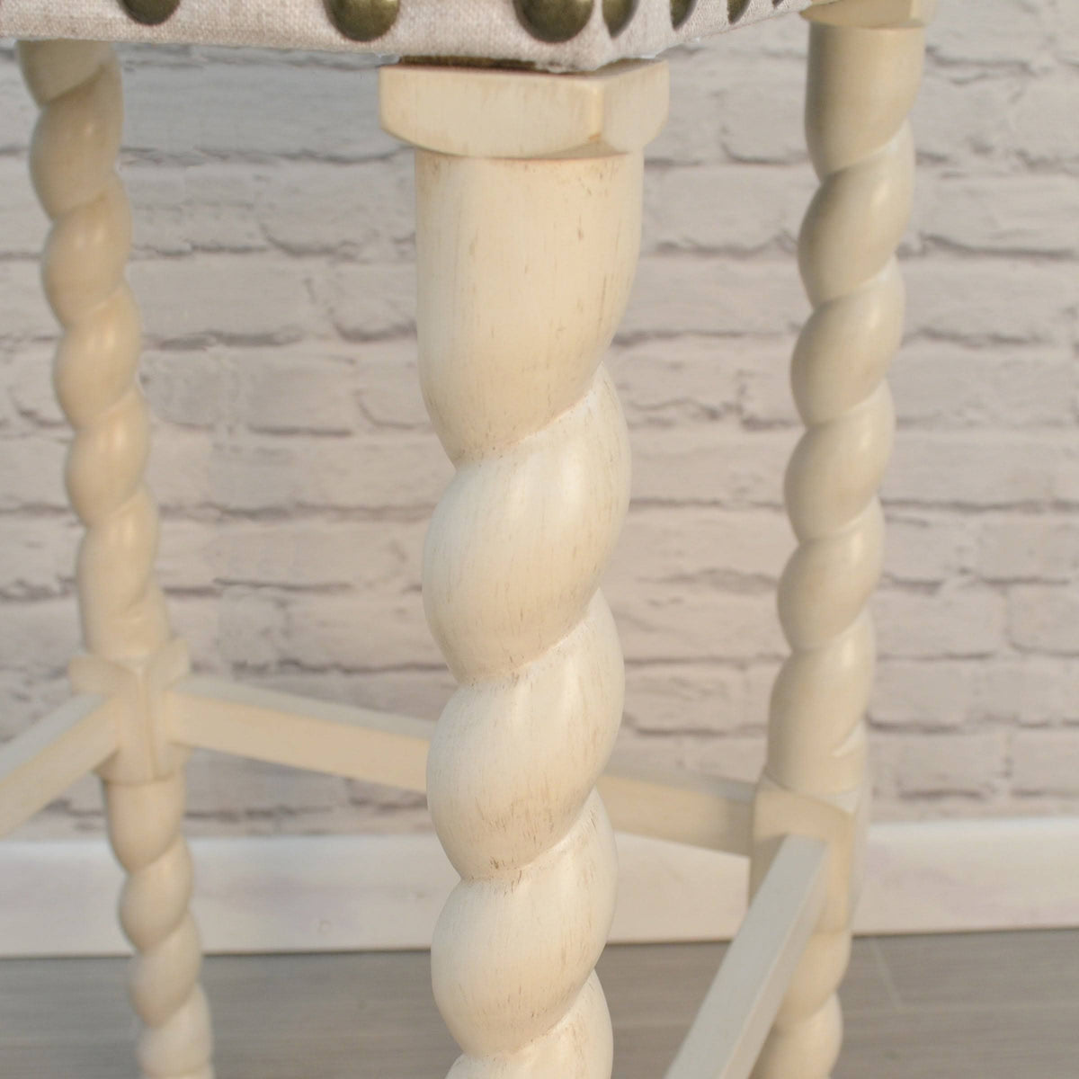 Cream Linen and Espresso Wood Twisted Leg Bar Stool Y11612