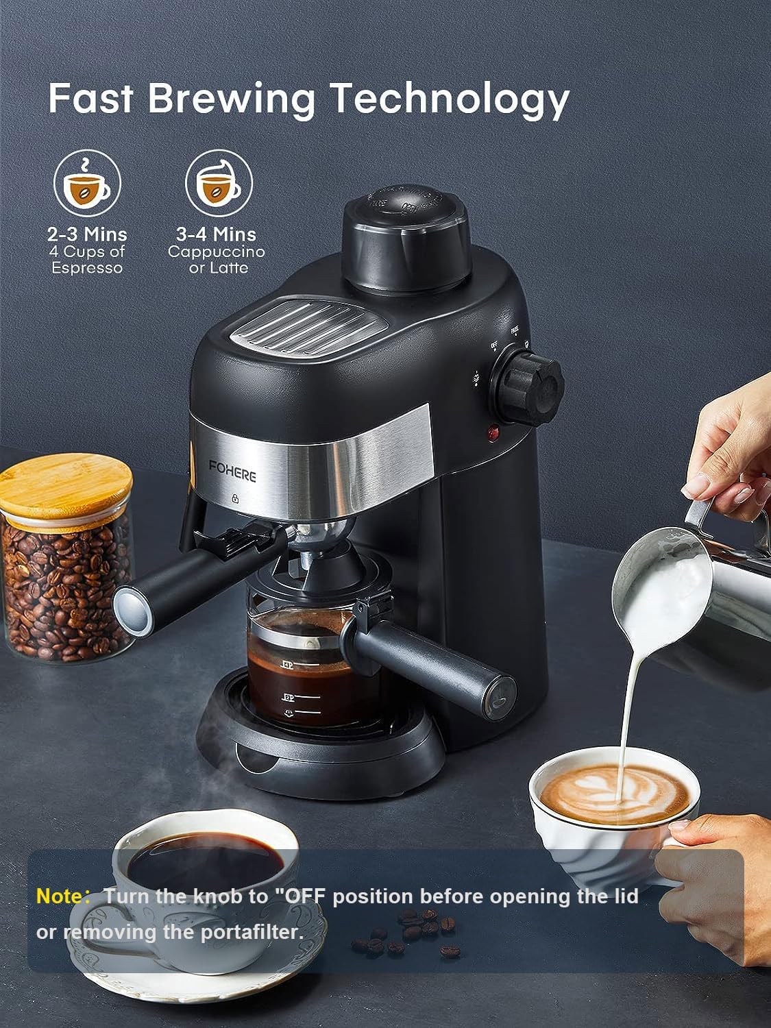 3.5 Bar 4 Cup Compact Espresso Machine with Milk Frother G60423