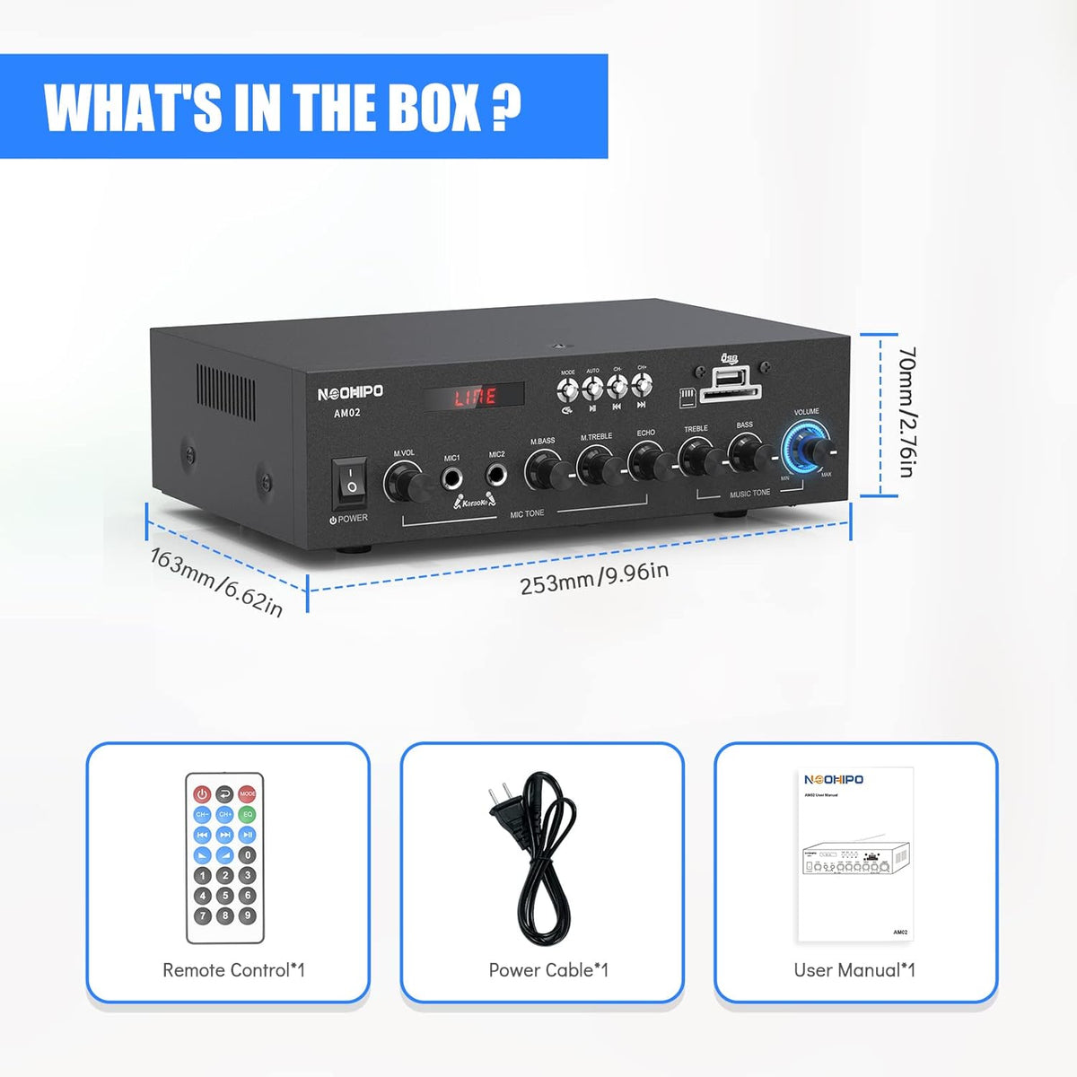 300Watts Bluetooth 5.0 Class AB Stereo Audio Receiver Amplifier 2 Channel Power Amp Pack of 2 V681