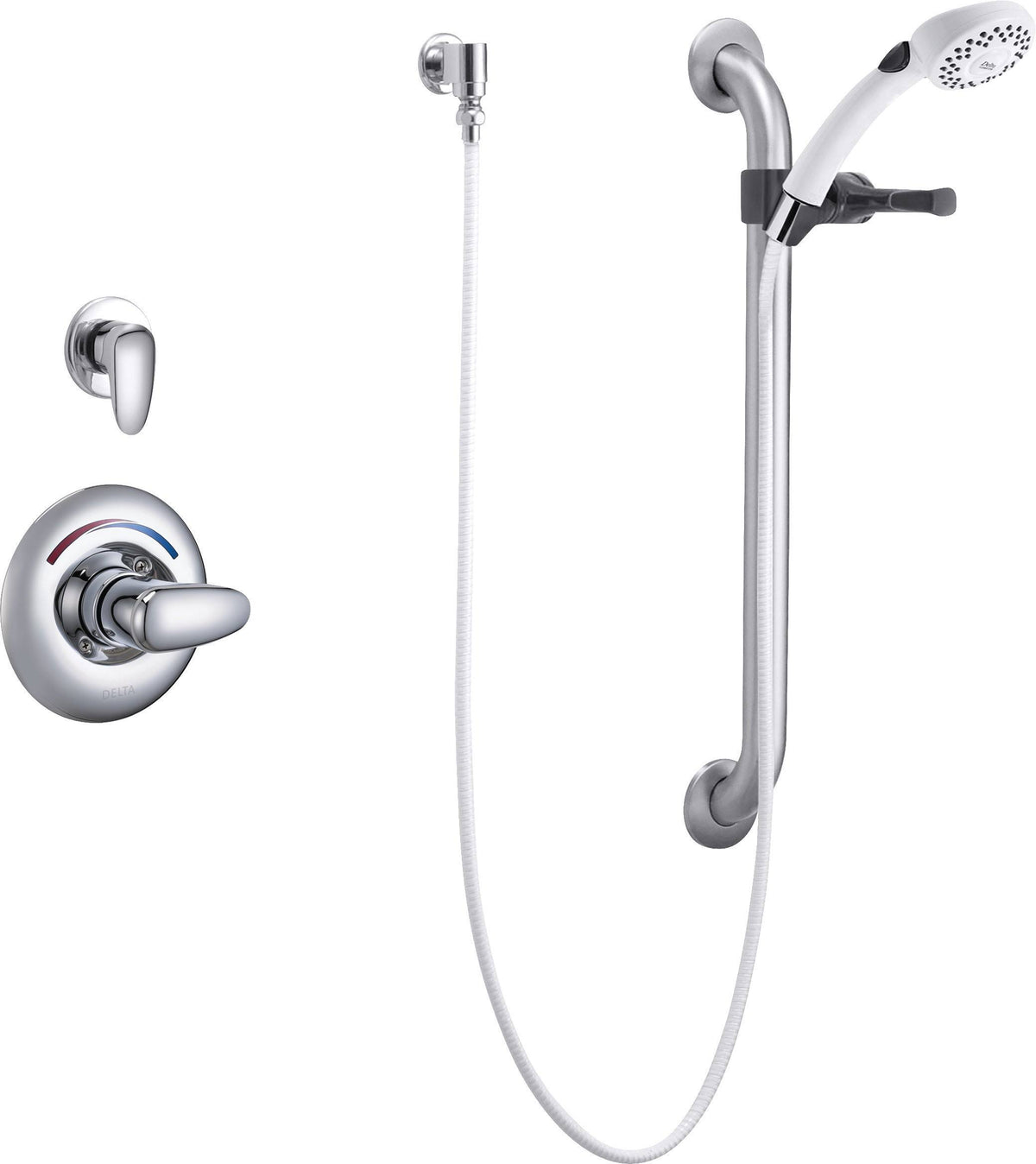 Chrome Dual Shower Trim, Diverter, Hand Shower, and Grab Bar S955