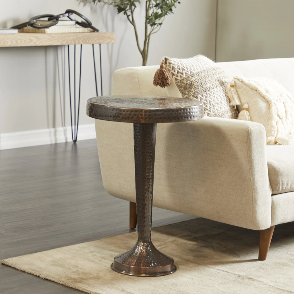 Aluminum Vintage Brown Pedestal Accent Table R664