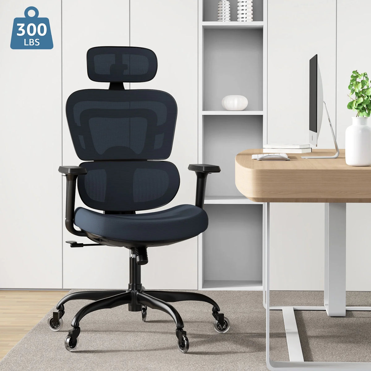Ergonomic Mesh Office Chair with Lumbar Support and Wheels, Black V956362