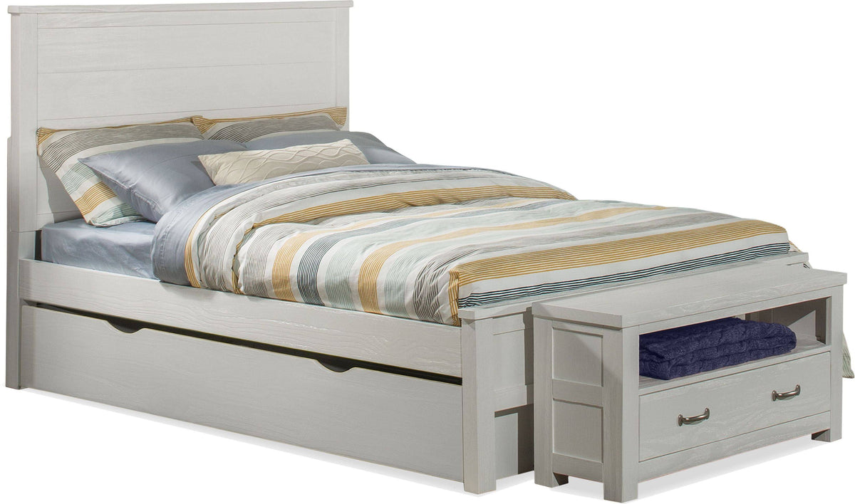 White Full Panel Bed with Trundle P6796
