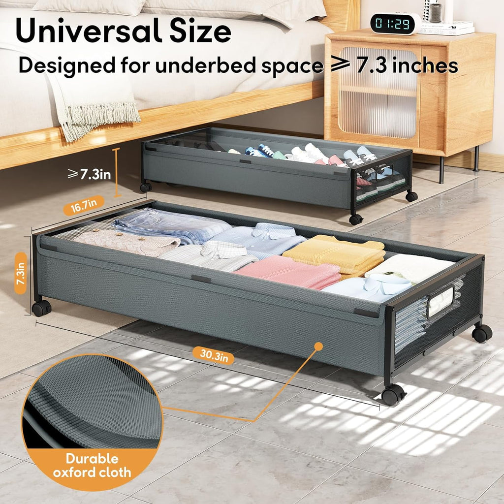 Cyan-gray 2 Pack Under Bed Storage Containers with Wheels and Lid C80242