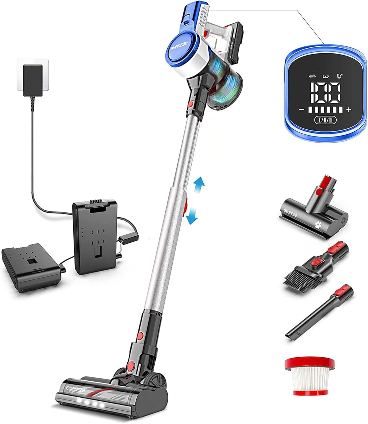 Cordless Vacuum Cleaner with Two Batteries, 25KPa Suction, Motorized Mattress Brush P4212
