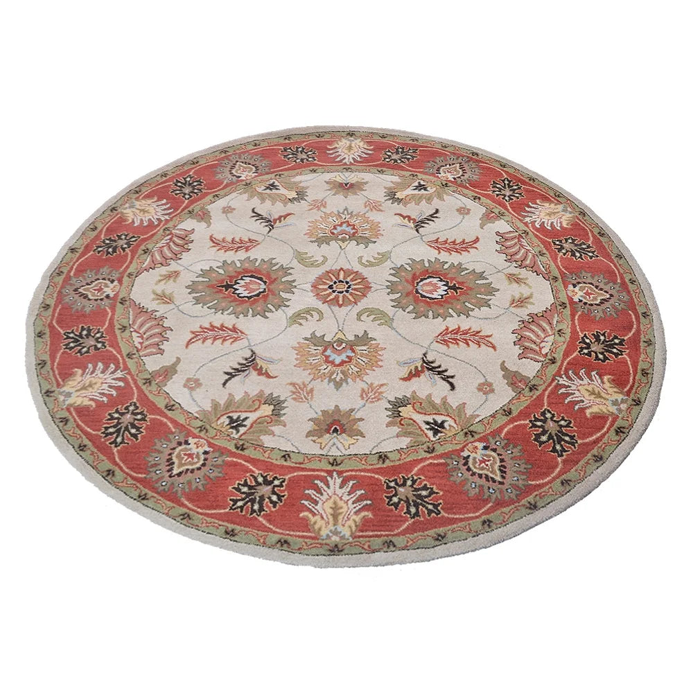 Hand Tufted Wool Round Area Rug, 10'x10', Beige Red, High Pile M87907