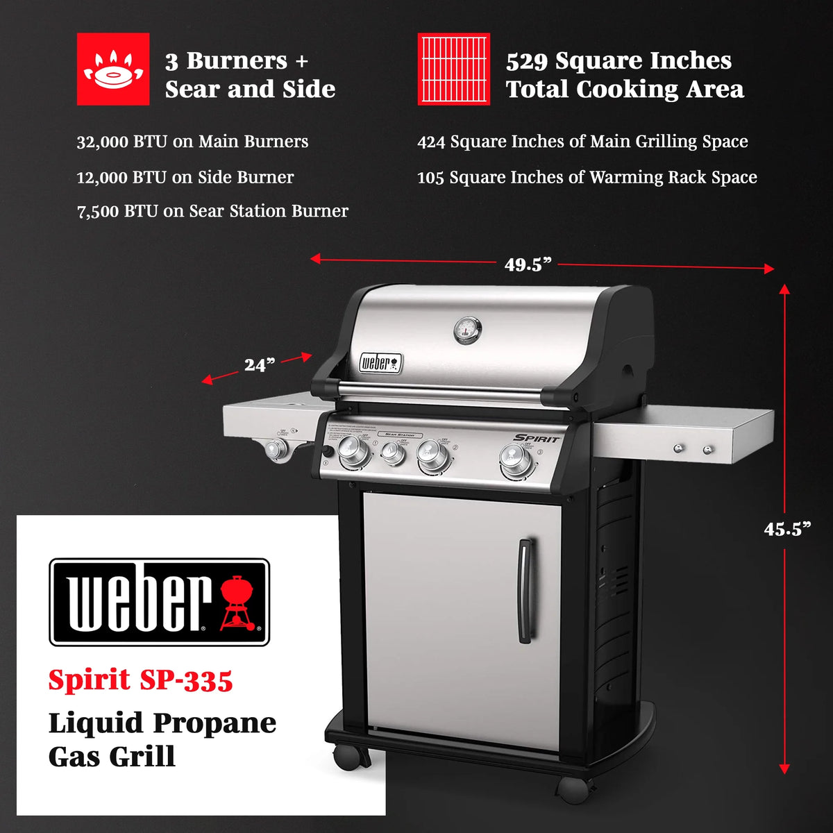 Stainless Steel 3 Burner Liquid Propane Gas Grill G7150