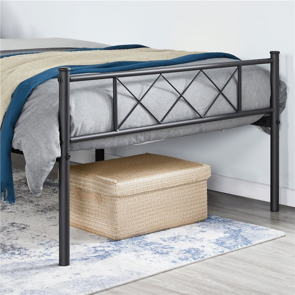 Black Twin Metal Slatted Bed Frame with Headboard Footboard C6289