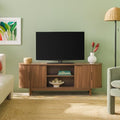 60 Inch Coastal Oak TV Stand with Sliding Doors R4724