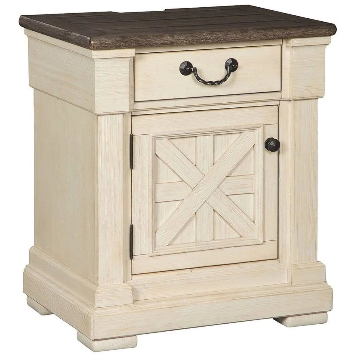 2 Piece Wood Nightstand Set with USB Ports in White O7217